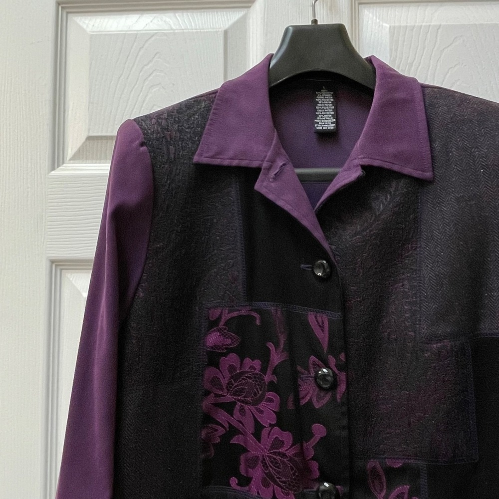 Vintage Elementz Women's‎ Large Purple Velvet Patchwork Jacket Floral Squares